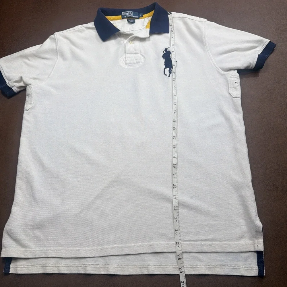 Vintage 90s Polo Ralph Lauren RUGBY Shirt Men's Large BIG PONY Embroidered White